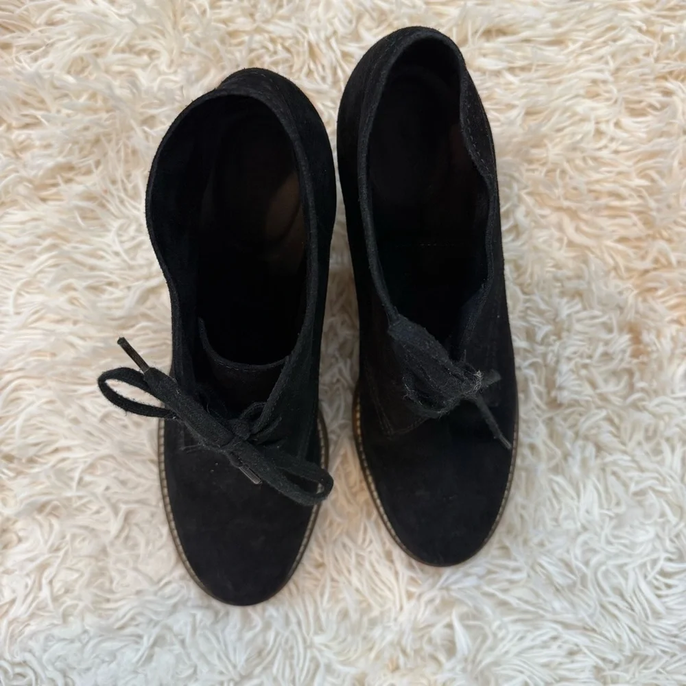 J. Crew MacAlister High Heel Black Suede Ankle Boot Size 9 with ties